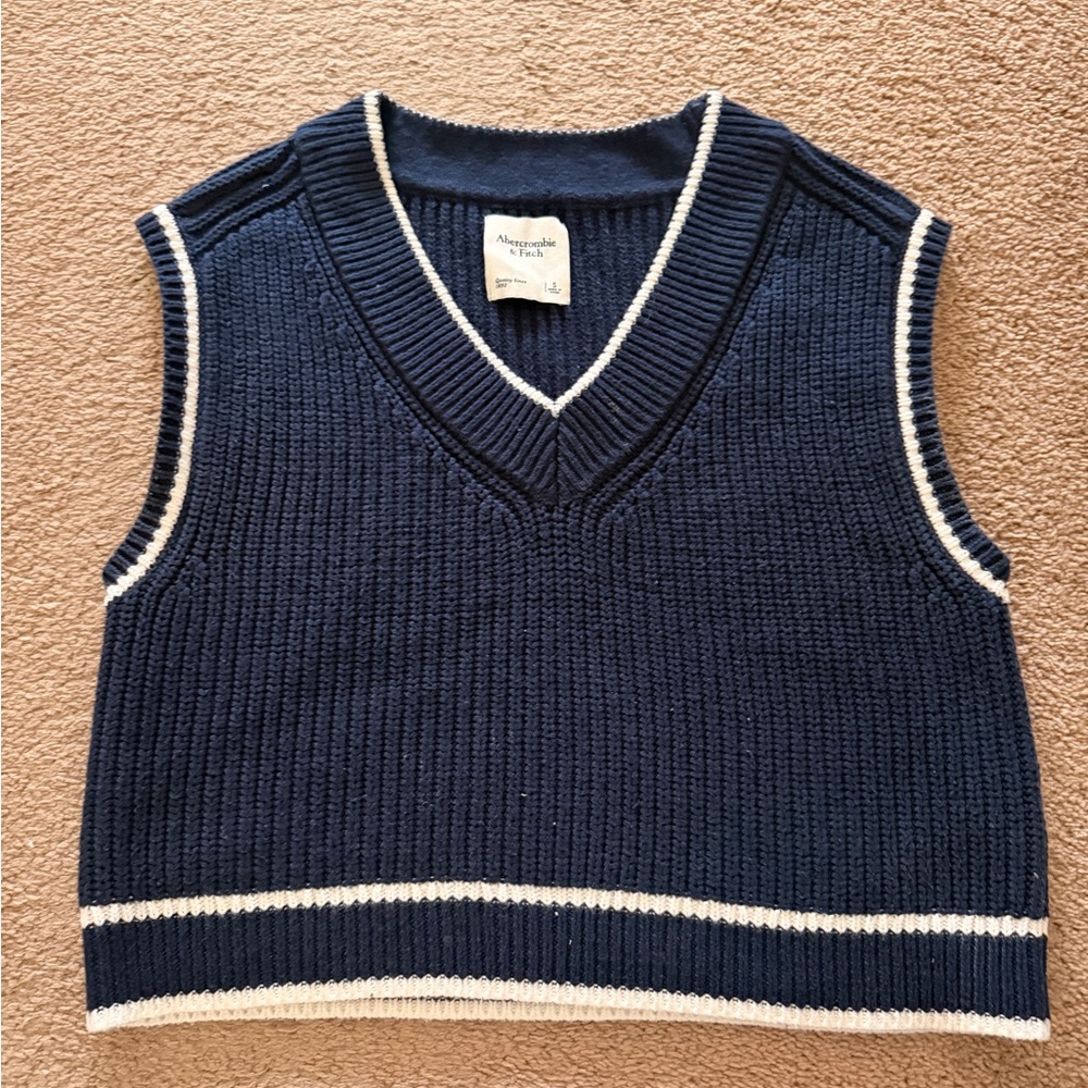 Abercrombie & Fitch Navy Sweater Vest with White Trim